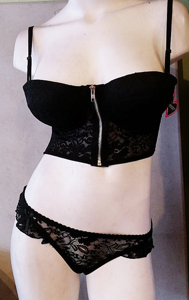 Sexy 2 Piece Zip-Front Crop-Top and Panty Set