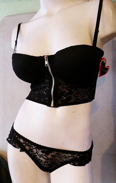 Sexy 2 Piece Zip-Front Crop-Top and Panty Set